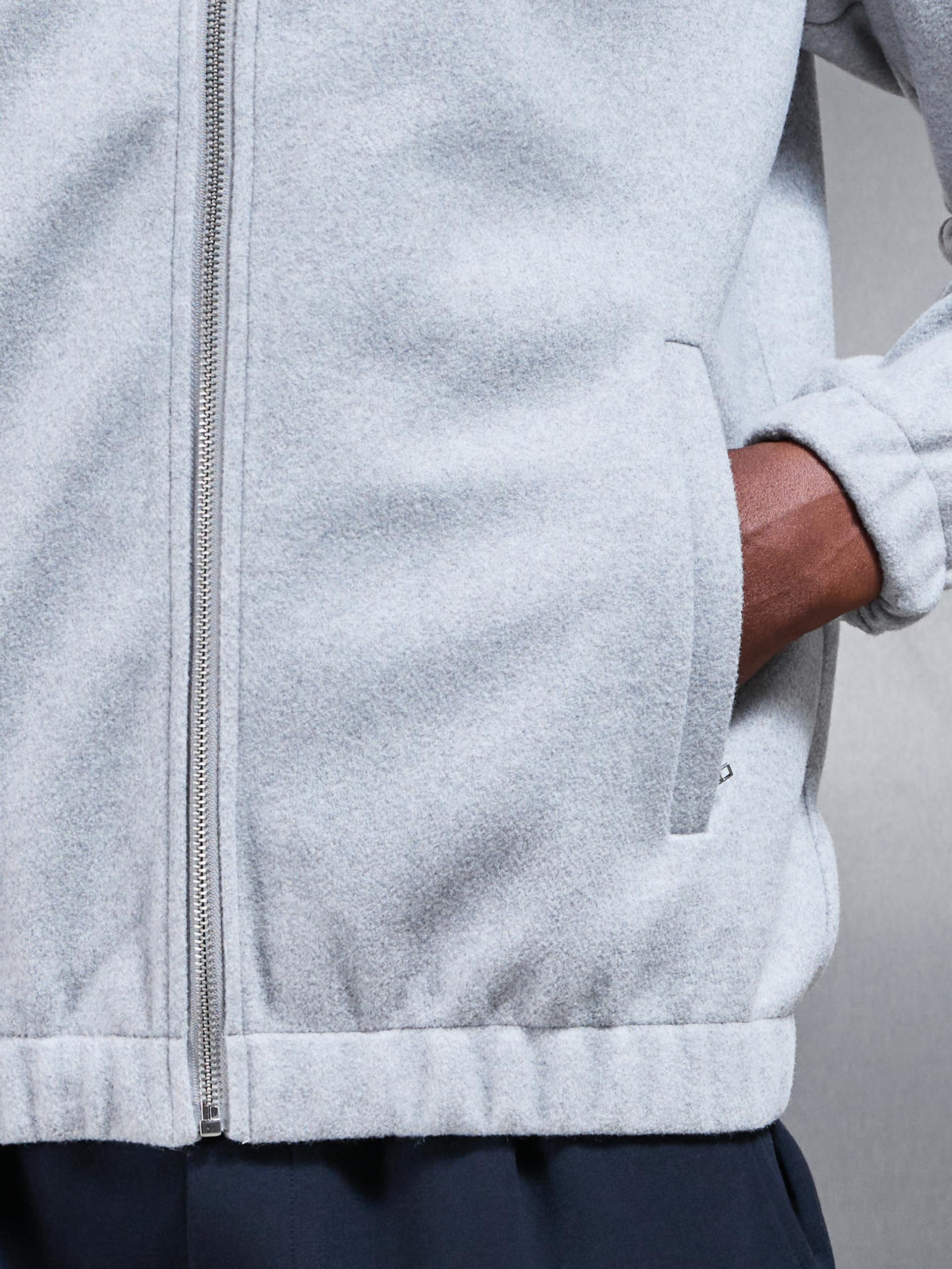 Soft Touch Knitted Funnel Neck Jacket in Marl Grey