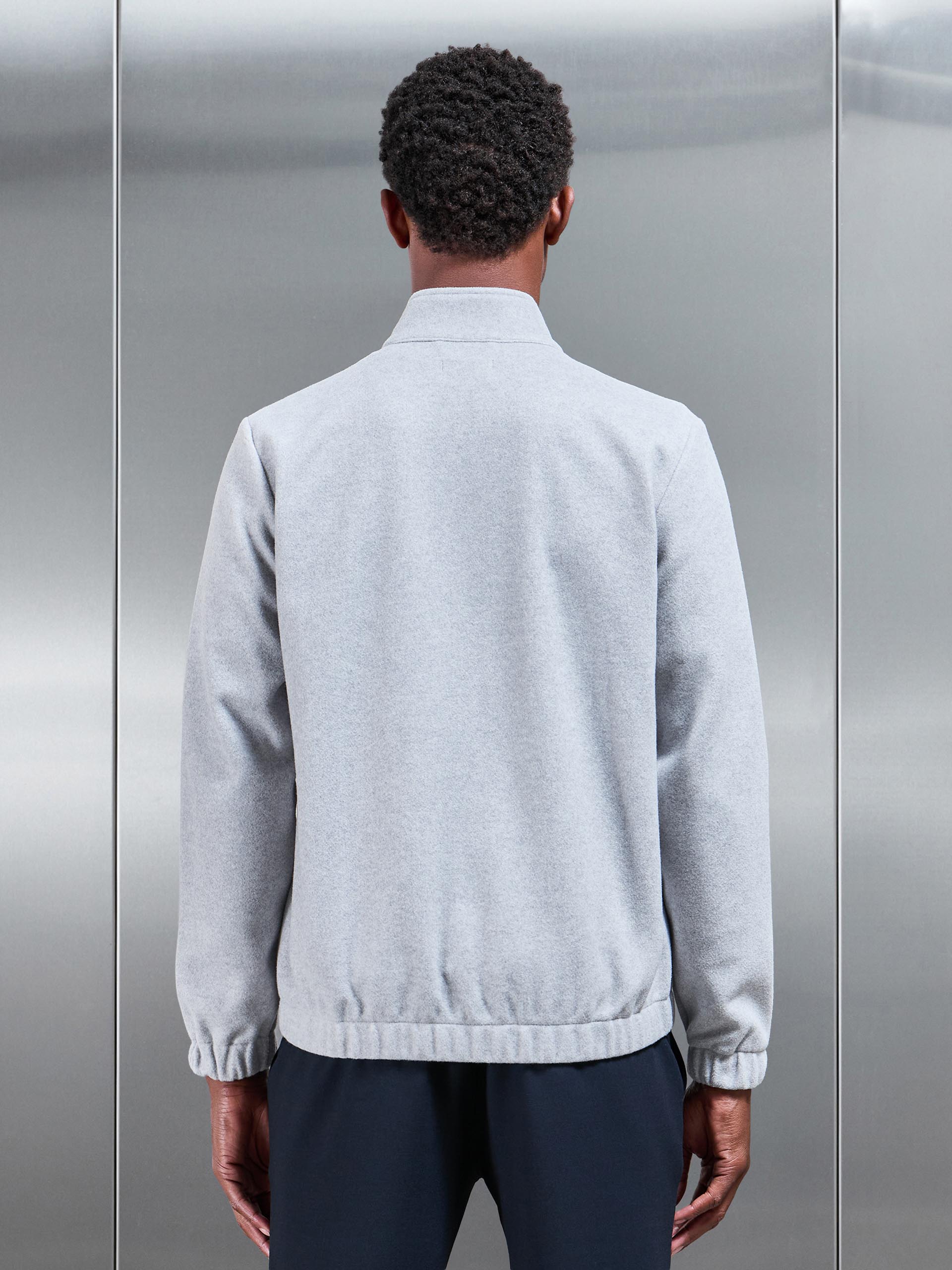 Soft Touch Knitted Funnel Neck Jacket in Marl Grey