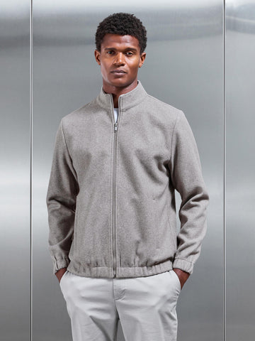 Soft Touch Knitted Funnel Neck Jacket in Taupe
