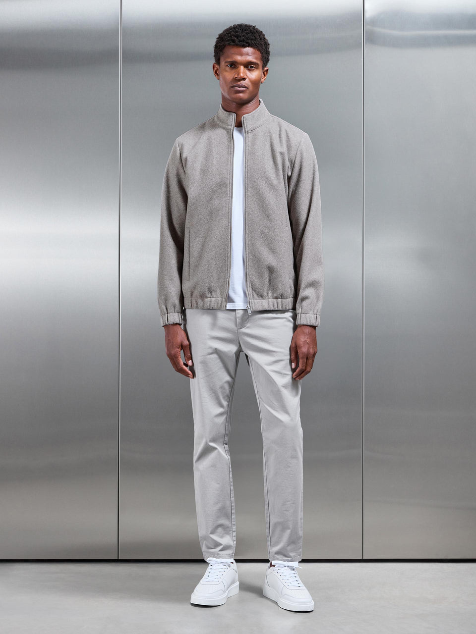 Soft Touch Knitted Funnel Neck Jacket in Taupe