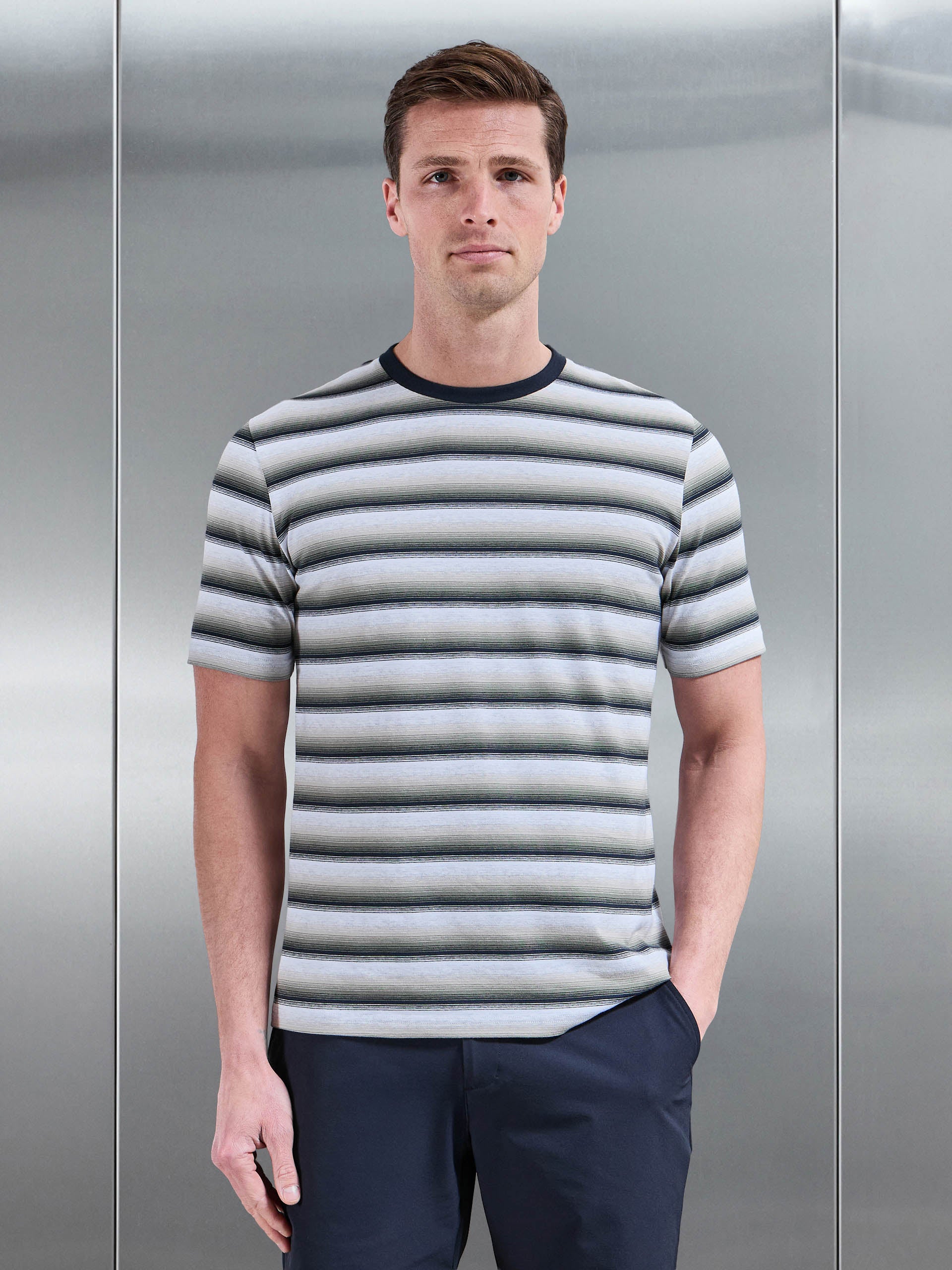 Space Dye Stripe T-Shirt in Navy