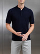 Square Textured Knitted Button Polo Shirt in Navy