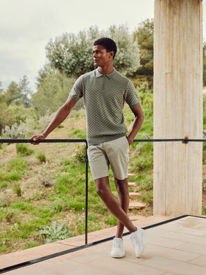 Square Contrast Textured Polo Shirt in Sage