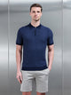 Square Contrast Textured Polo Shirt in Navy