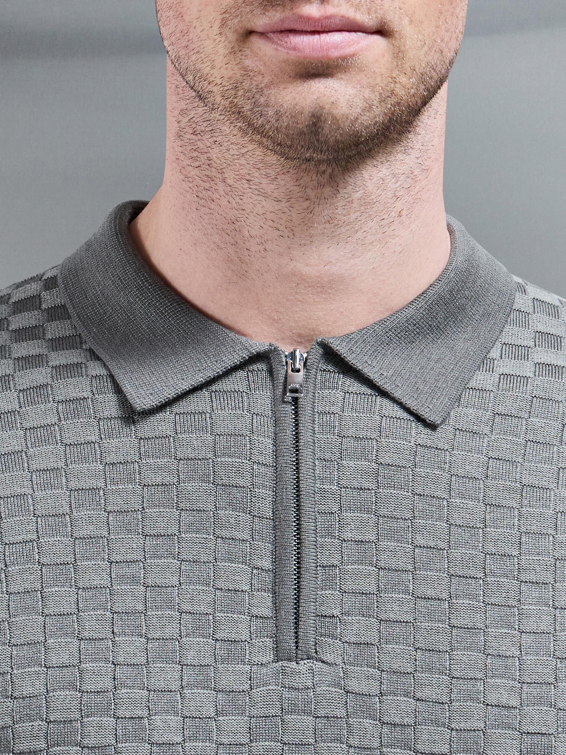 Square Contrast Textured Polo Shirt in Sage