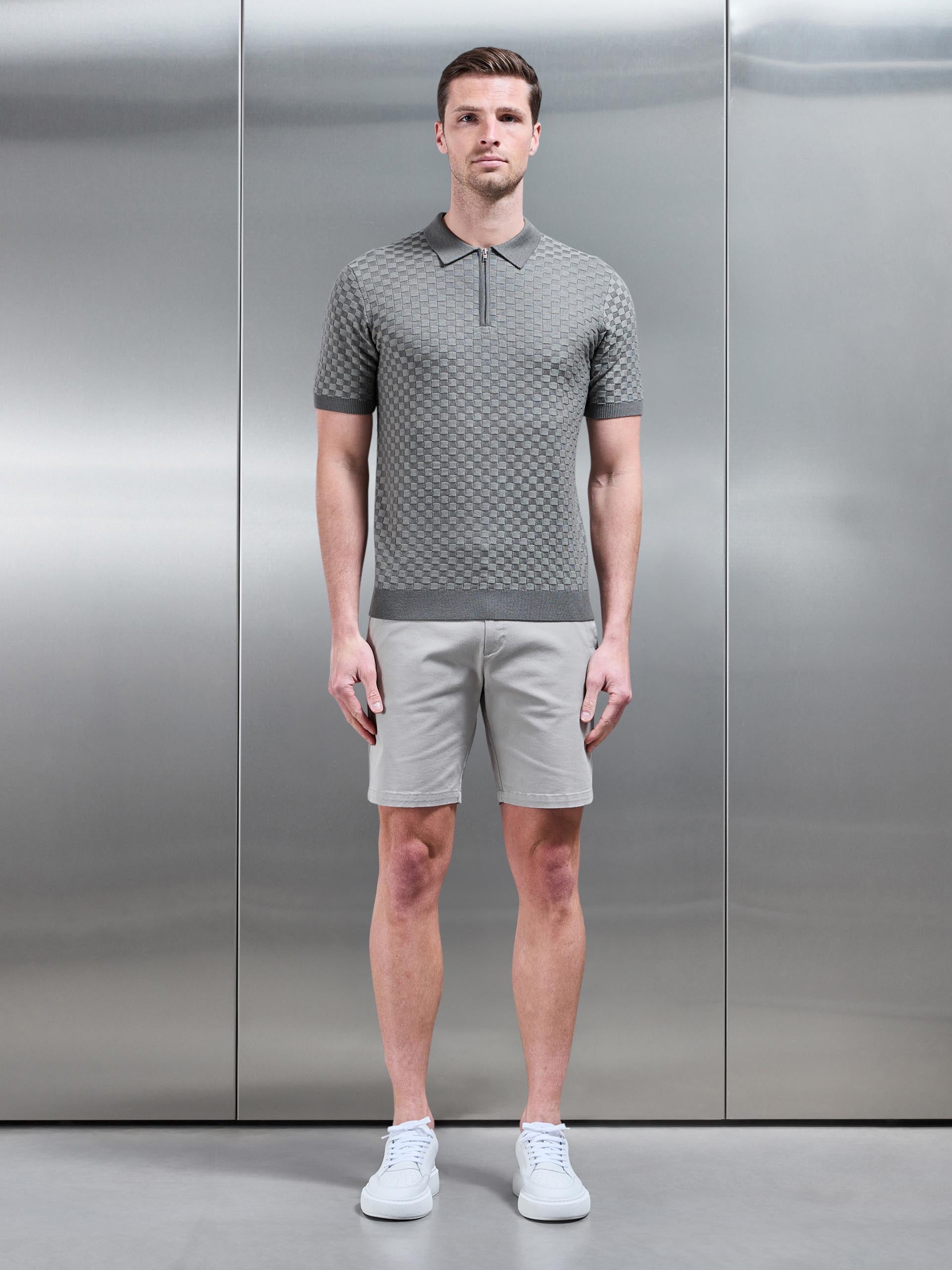 Square Contrast Textured Polo Shirt in Sage