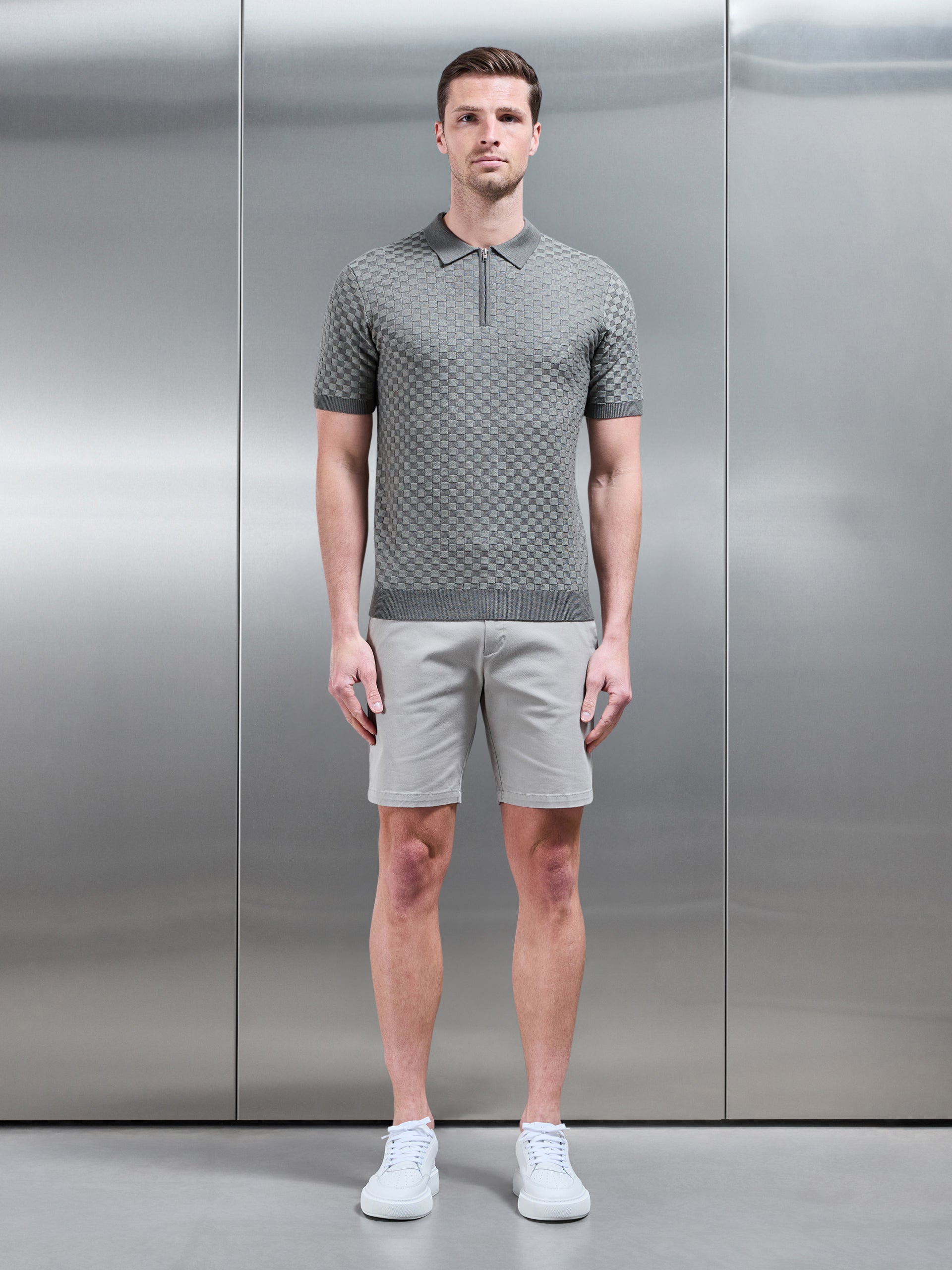 Square Contrast Textured Polo Shirt in Sage