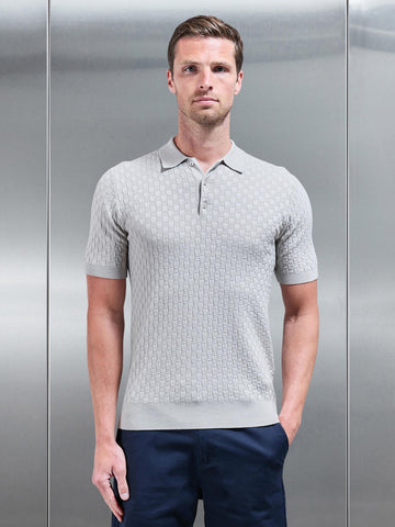 Square Contrast Textured Polo Shirt in Stone