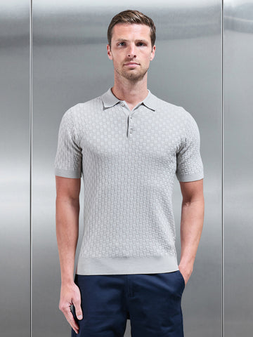 Square Contrast Textured Polo Shirt in Stone