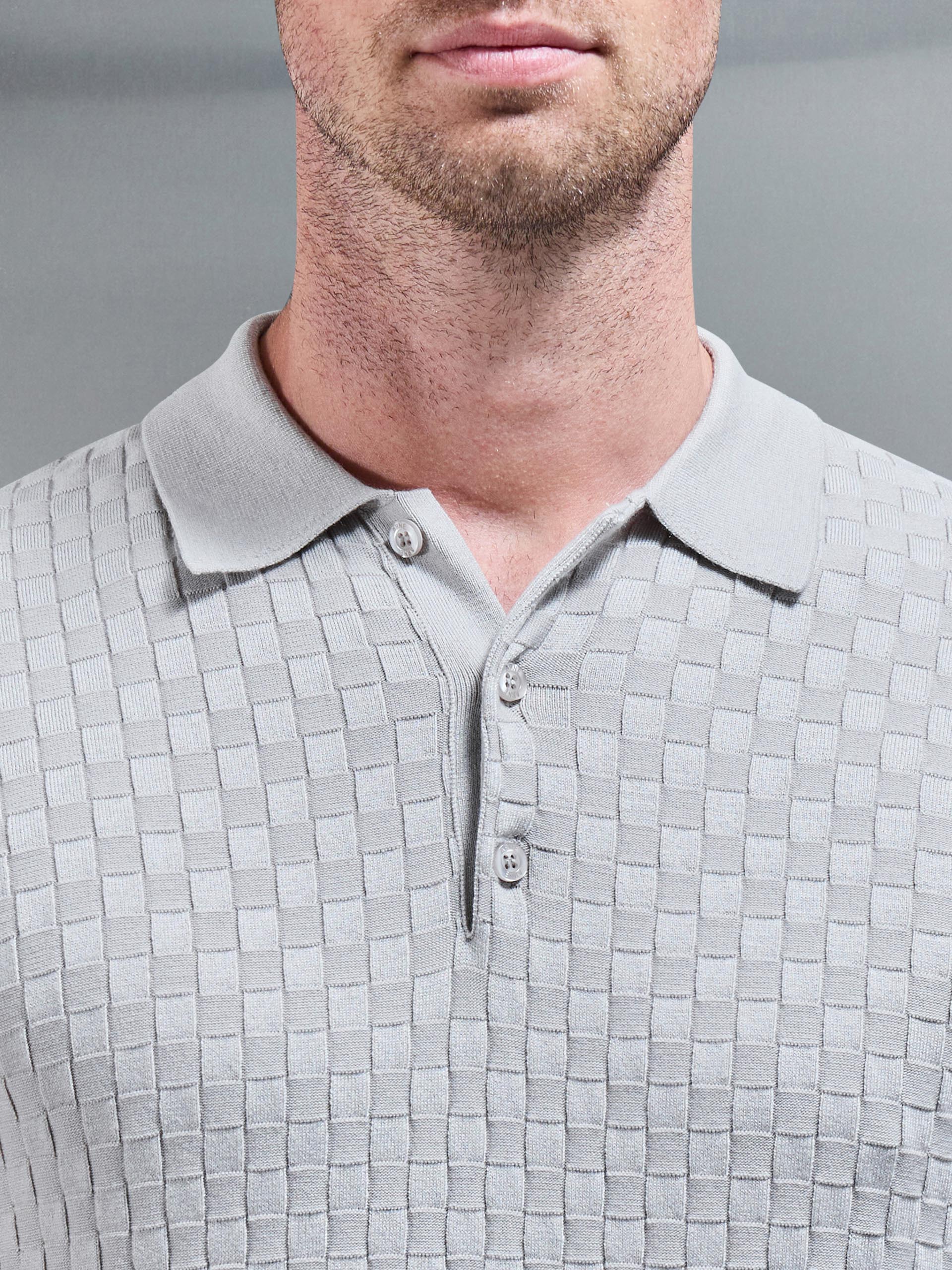 Square Contrast Textured Polo Shirt in Stone