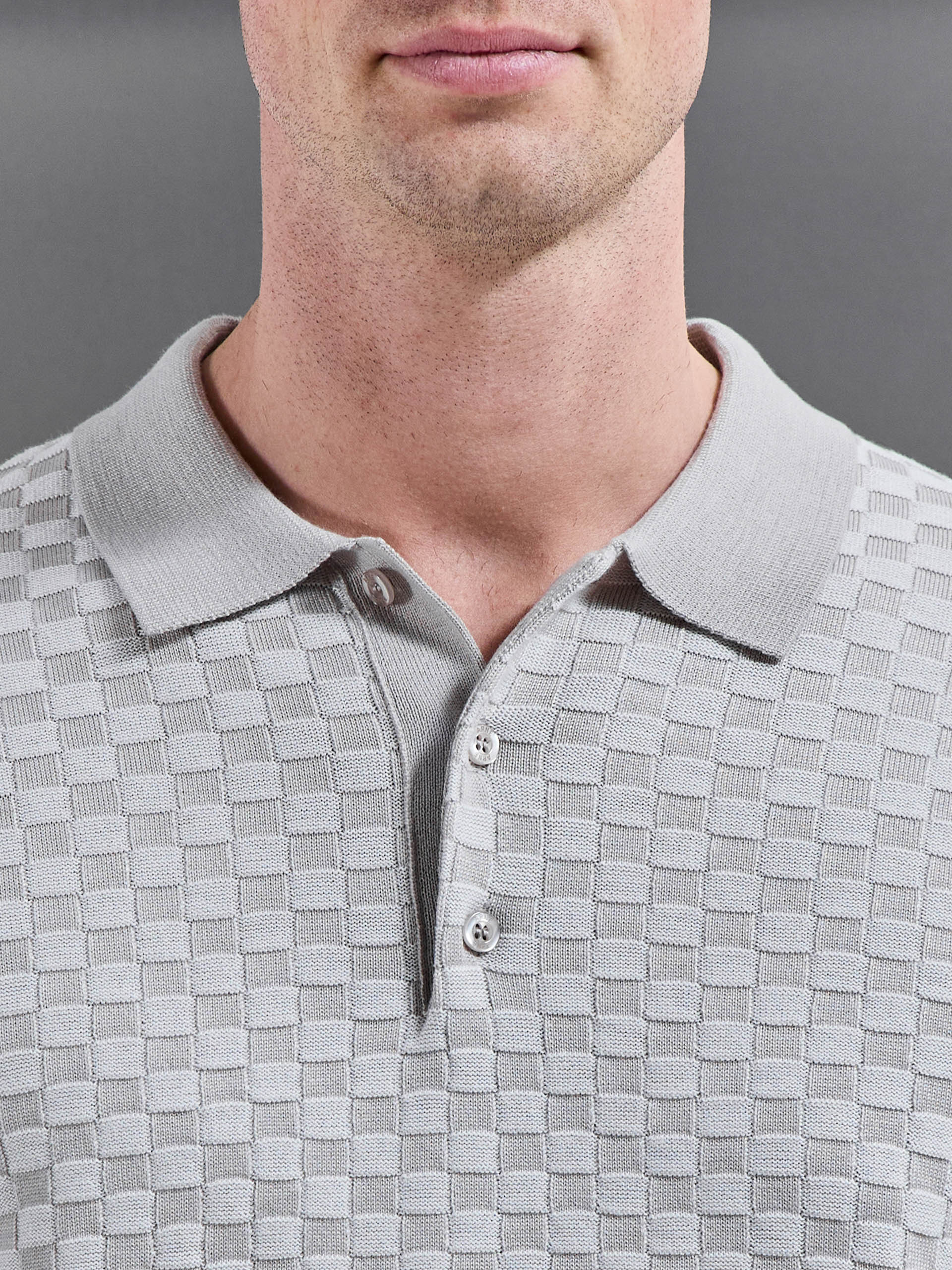 Square Contrast Textured Polo Shirt in Stone