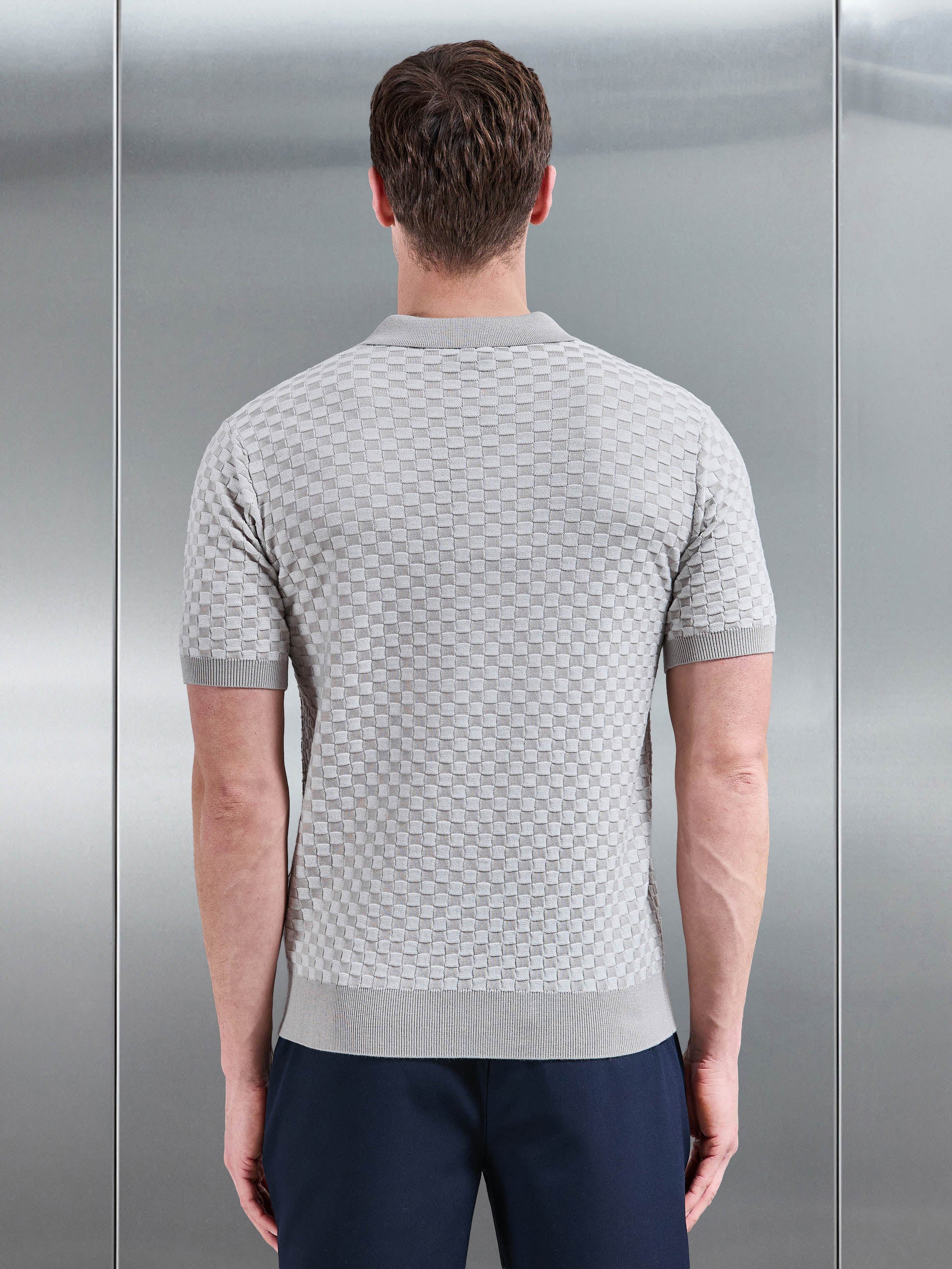 Square Contrast Textured Polo Shirt in Stone