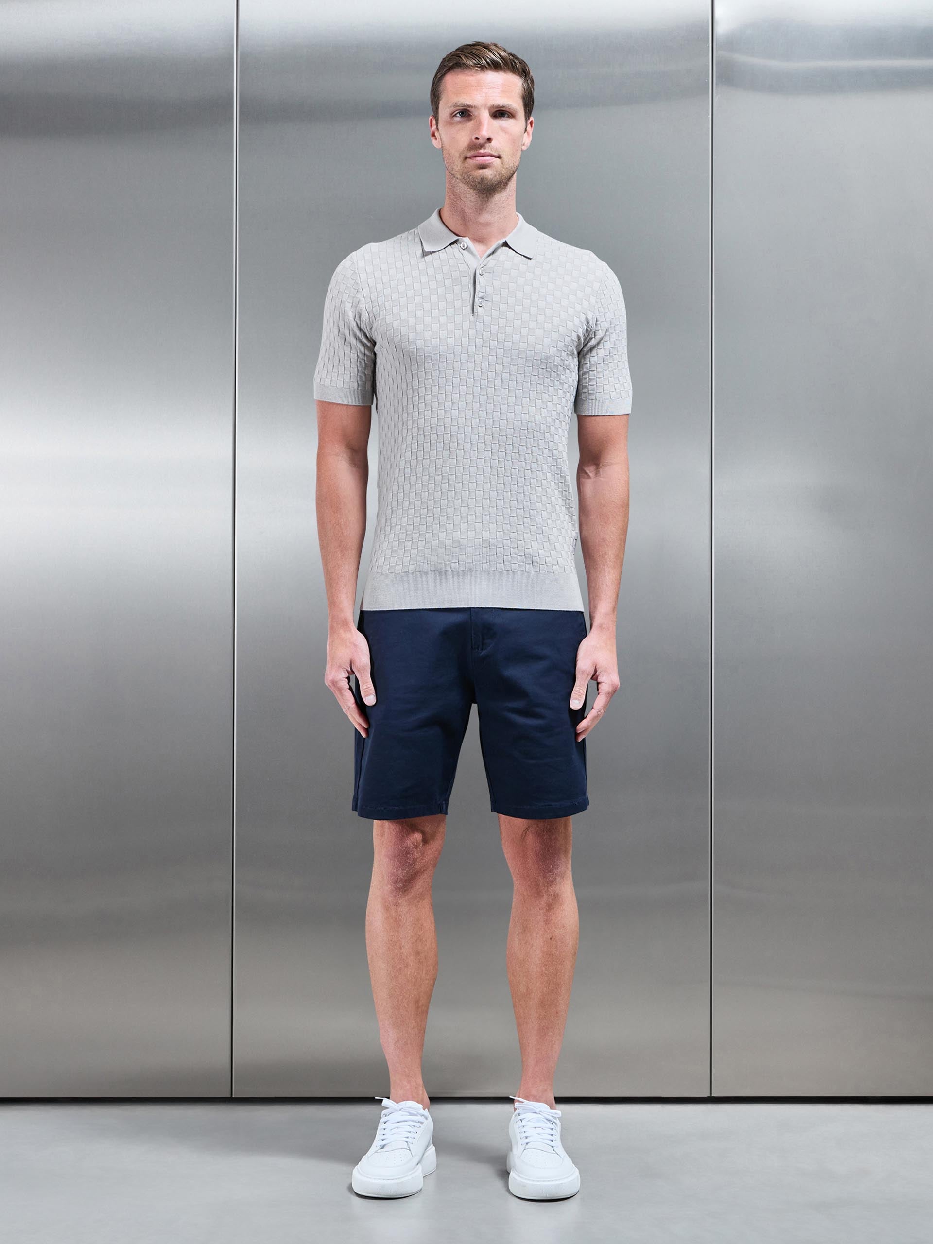 Square Contrast Textured Polo Shirt in Stone