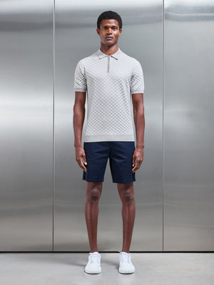 Square Contrast Textured Polo Shirt in Stone