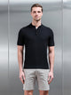 Square Textured Knitted Button Polo Shirt in Black