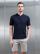 Square Textured Knitted Button Polo Shirt in Navy