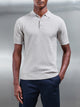 Square Textured Knitted Button Polo Shirt in Stone