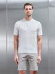 Square Textured Knitted Button Polo Shirt in White