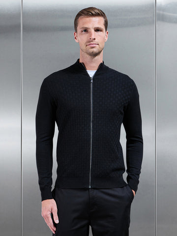 Square Textured Zip Through Jacket in Black