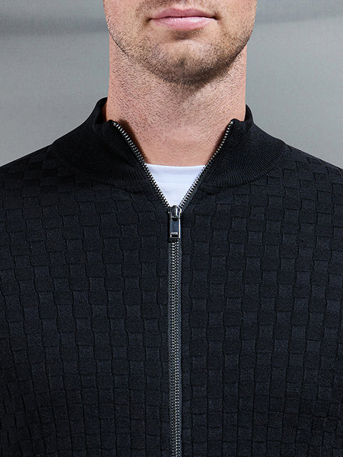 Square Textured Zip Through Jacket in Black