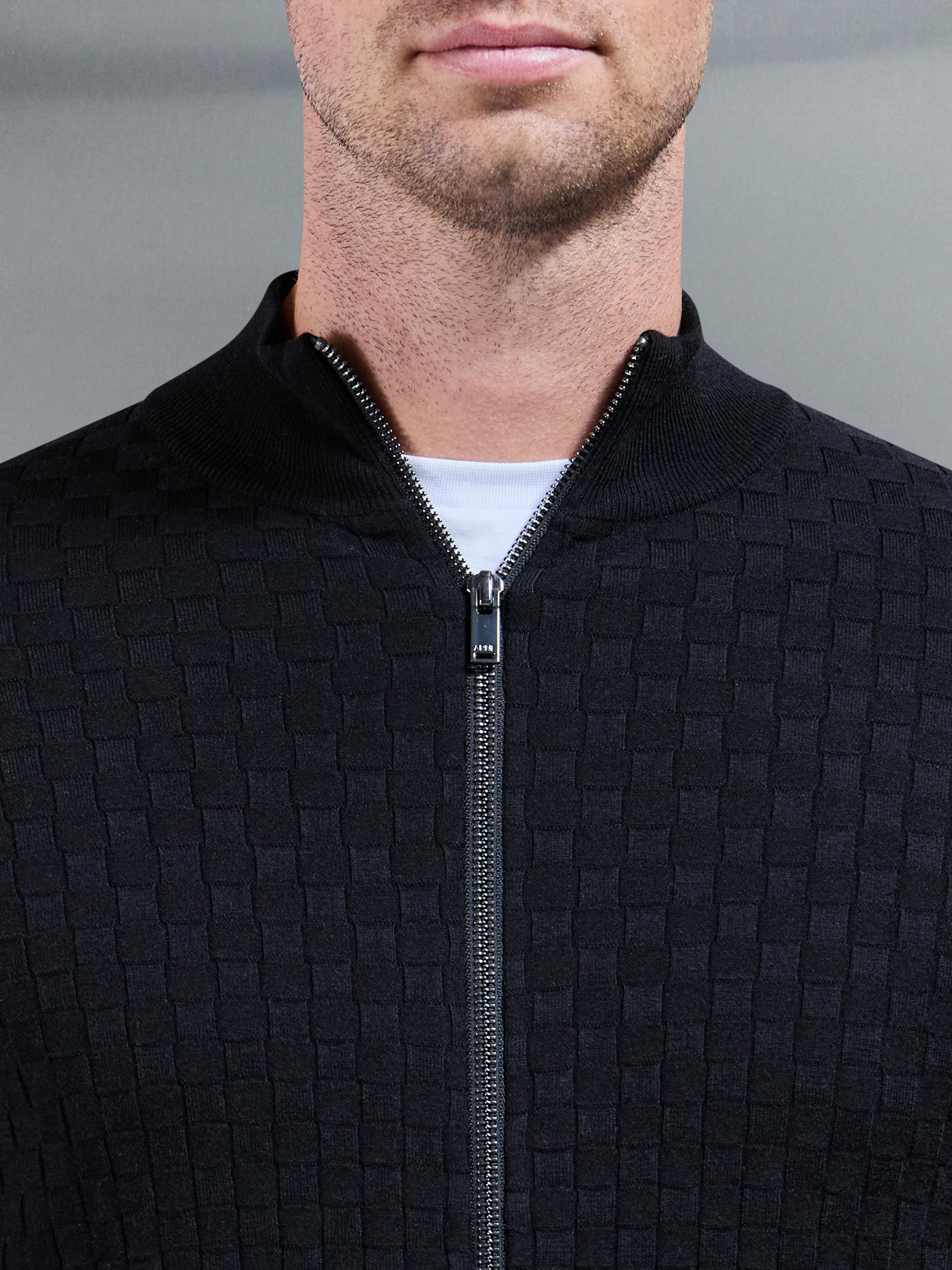 Square Textured Zip Through Jacket in Black