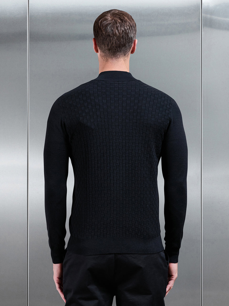 Square Textured Zip Through Jacket in Black