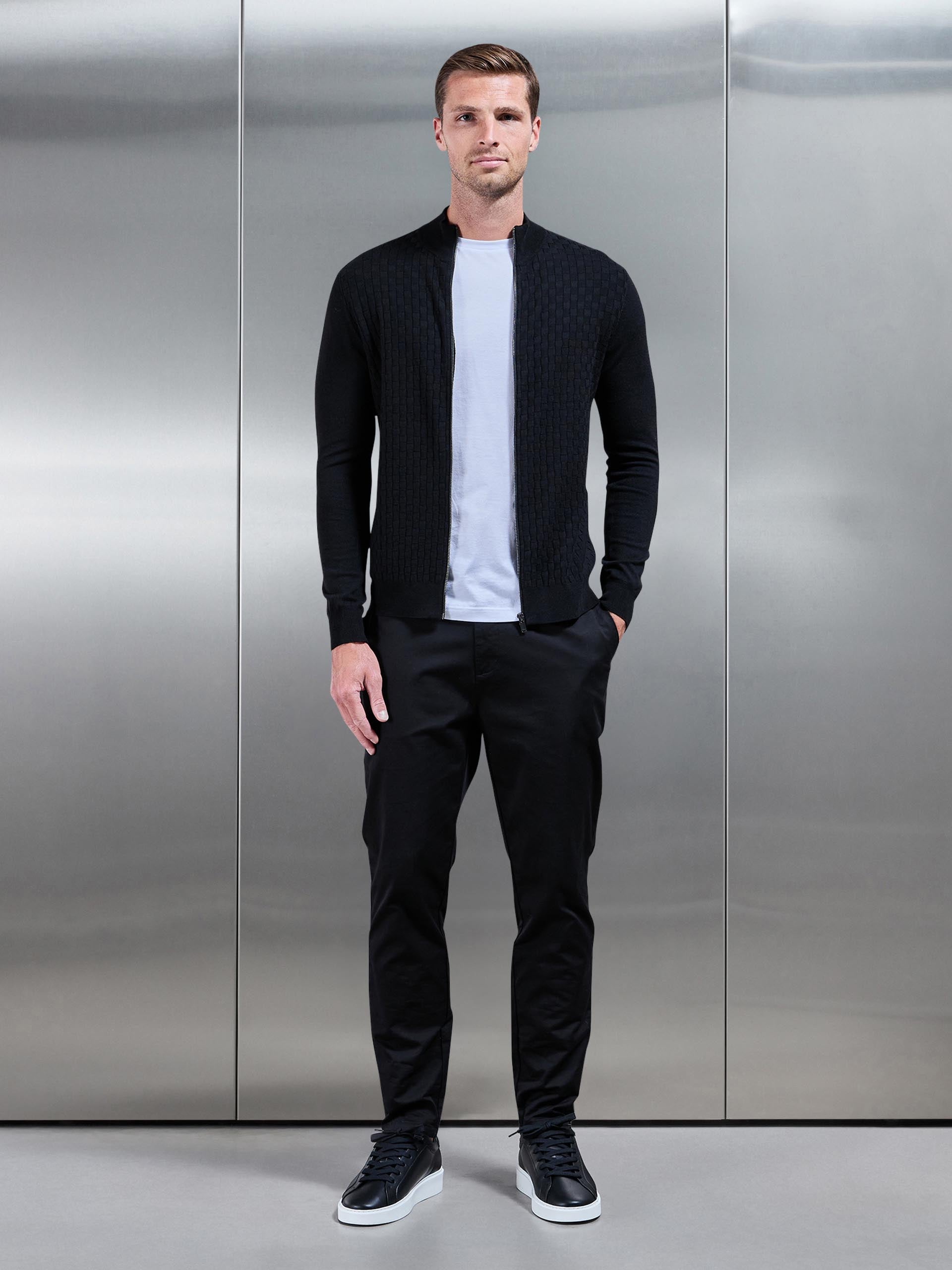 Square Textured Zip Through Jacket in Black
