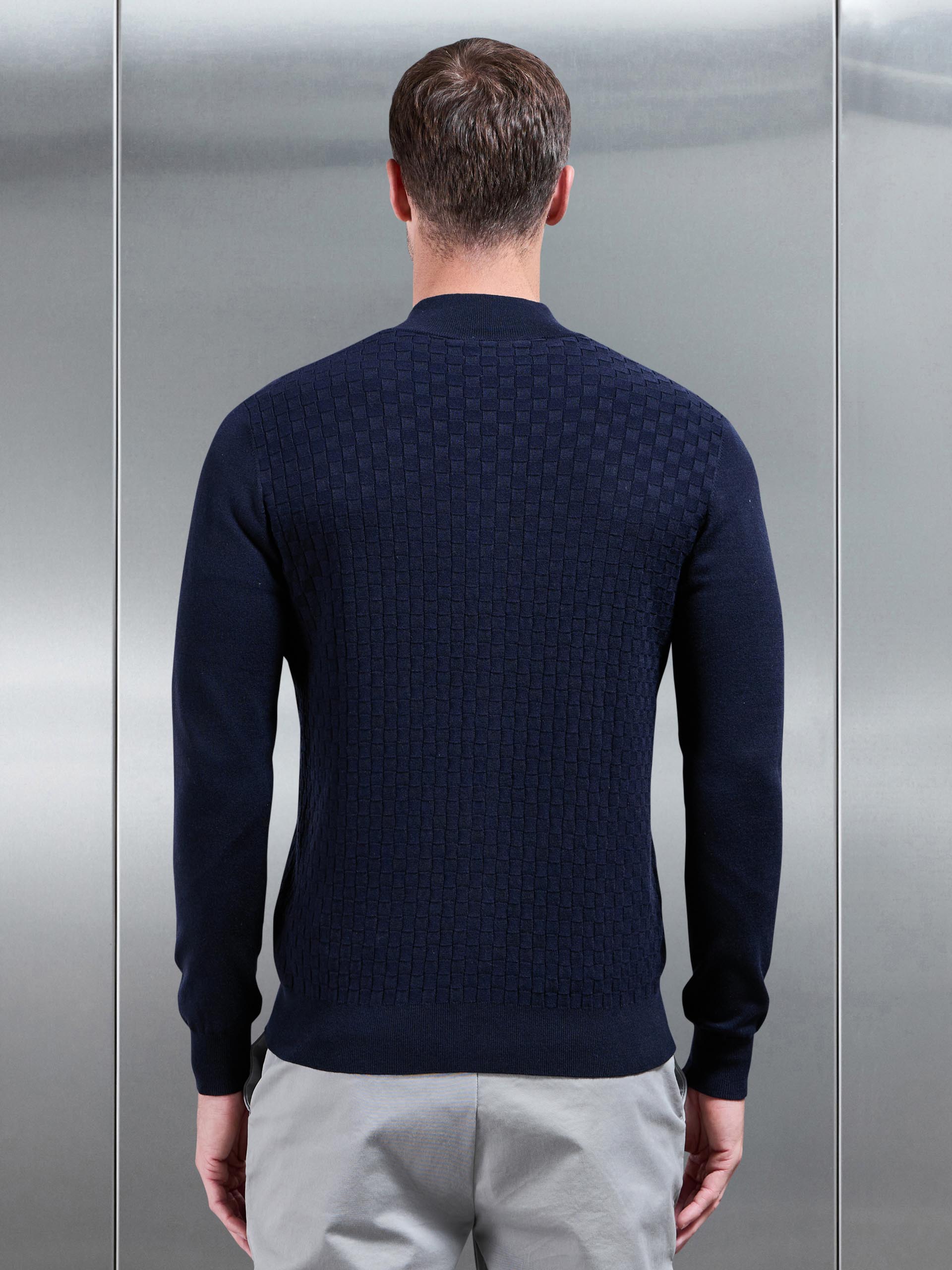 Square Textured Zip Through Jacket in Navy