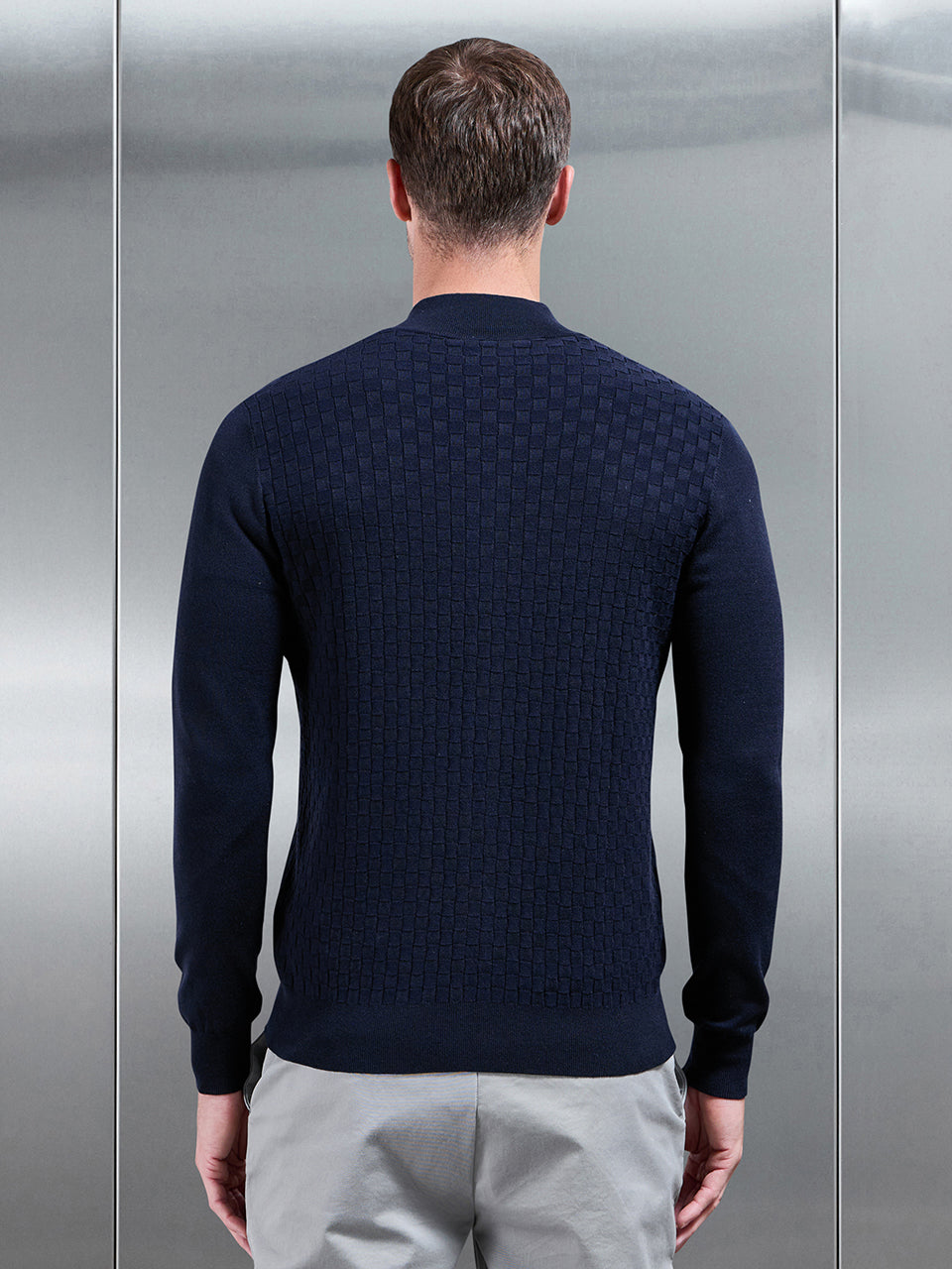 Square Textured Zip Through Jacket in Navy