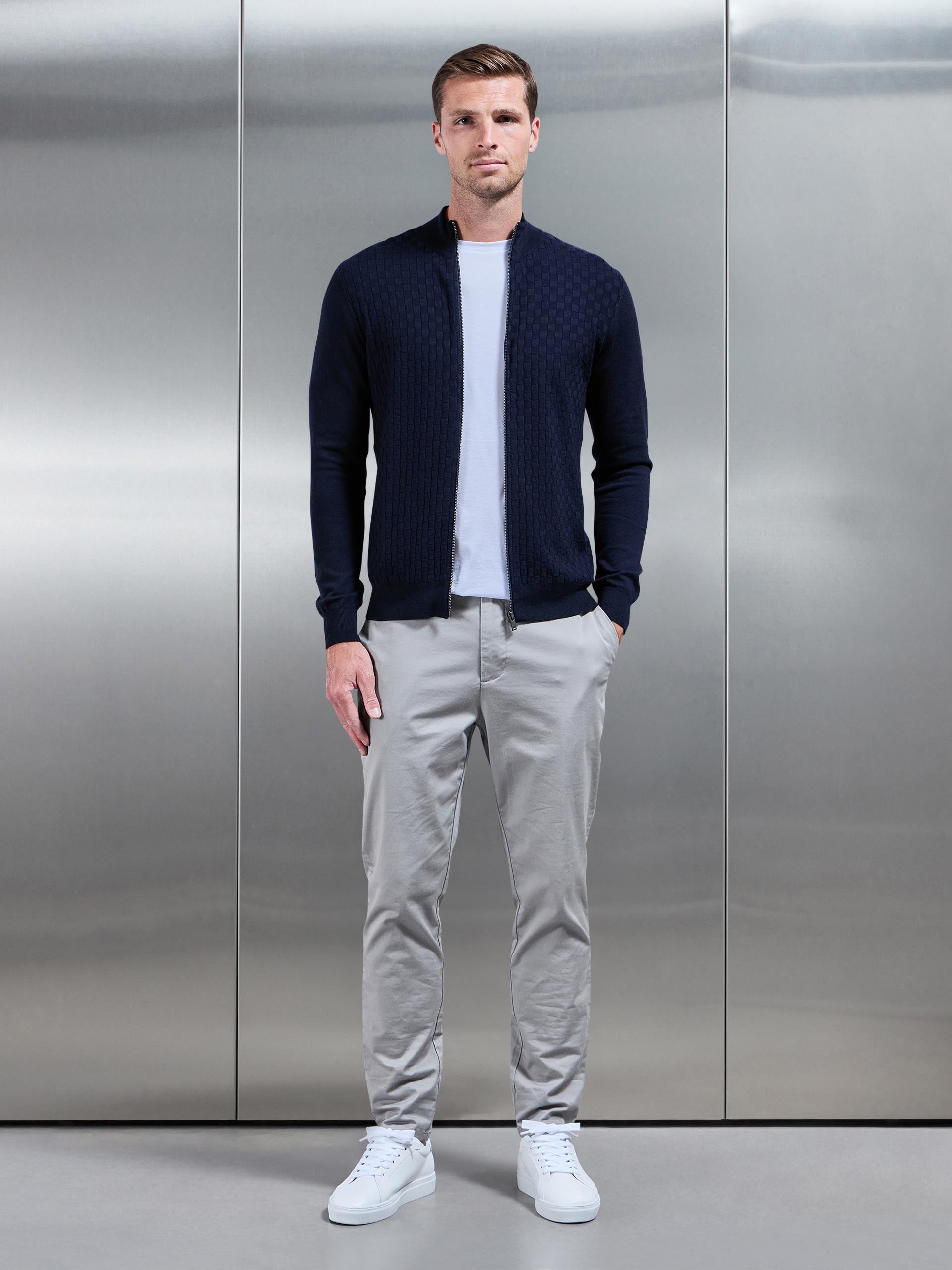 Square Textured Zip Through Jacket in Navy