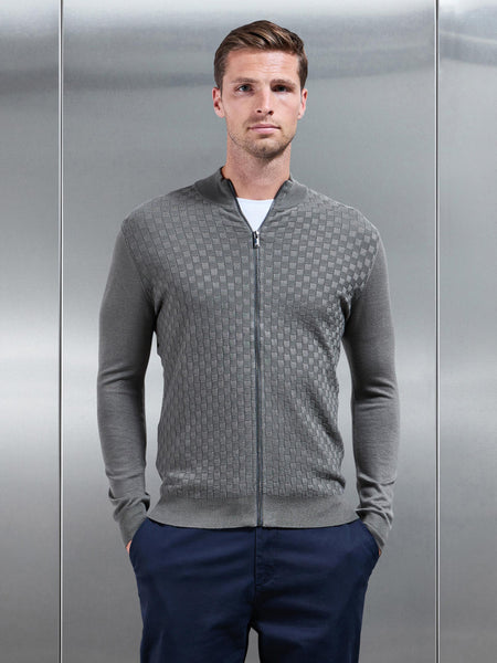 Square Textured Zip Through Jacket in Sage