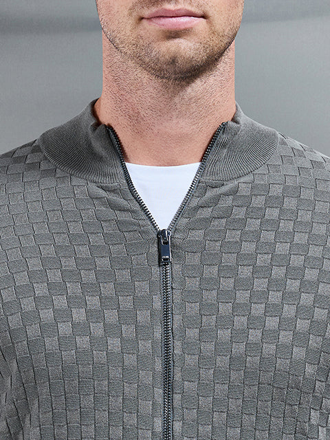 Square Textured Zip Through Jacket in Sage