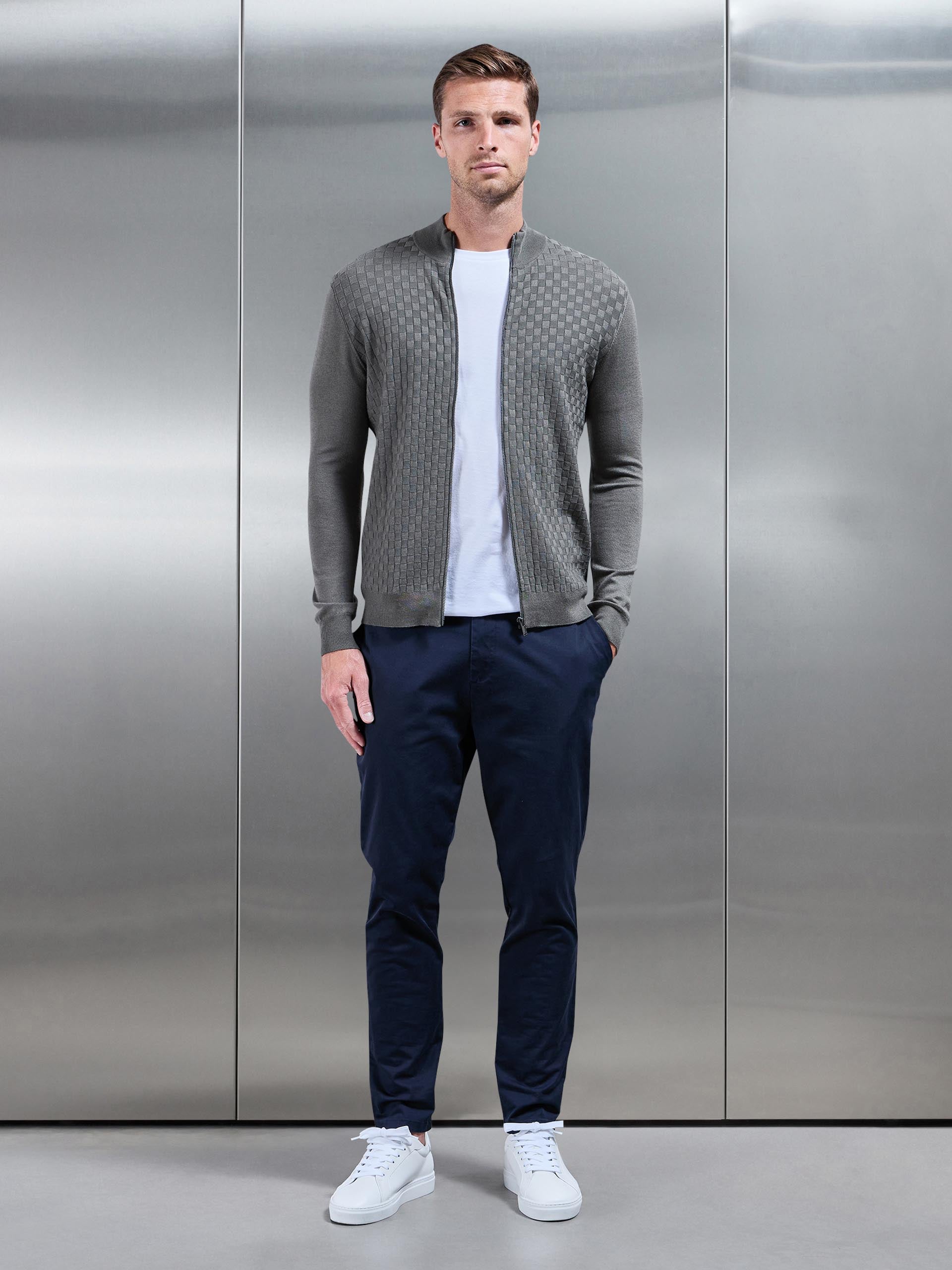 Square Textured Zip Through Jacket in Sage