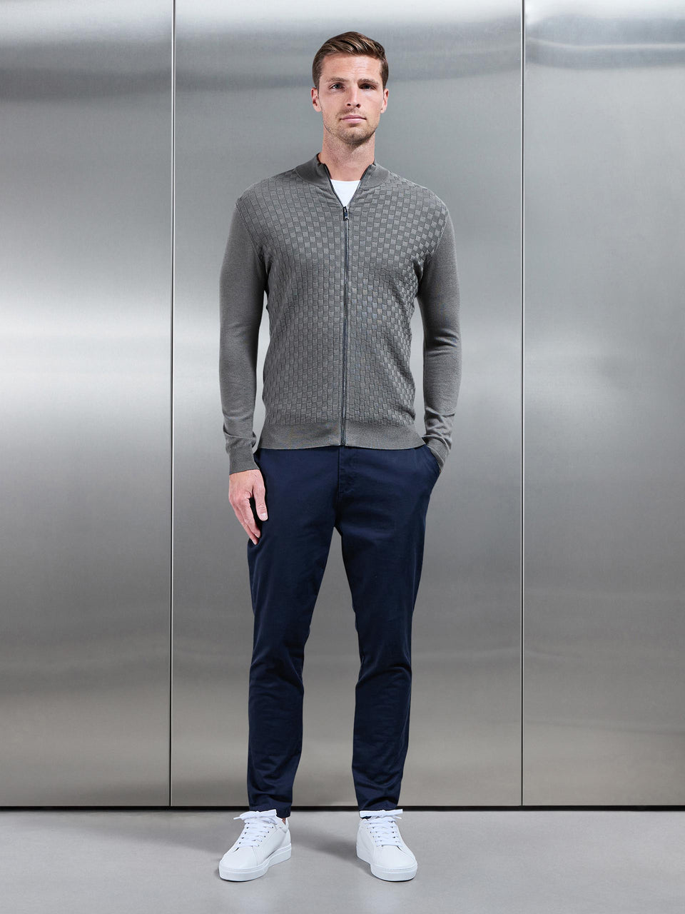 Square Textured Zip Through Jacket in Sage