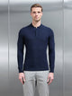 Square Textured Long Sleeve Button Polo Shirt in Navy