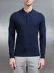 Square Textured Long Sleeve Button Polo Shirt in Navy
