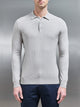 Square Textured Long Sleeve Button Polo Shirt in Stone