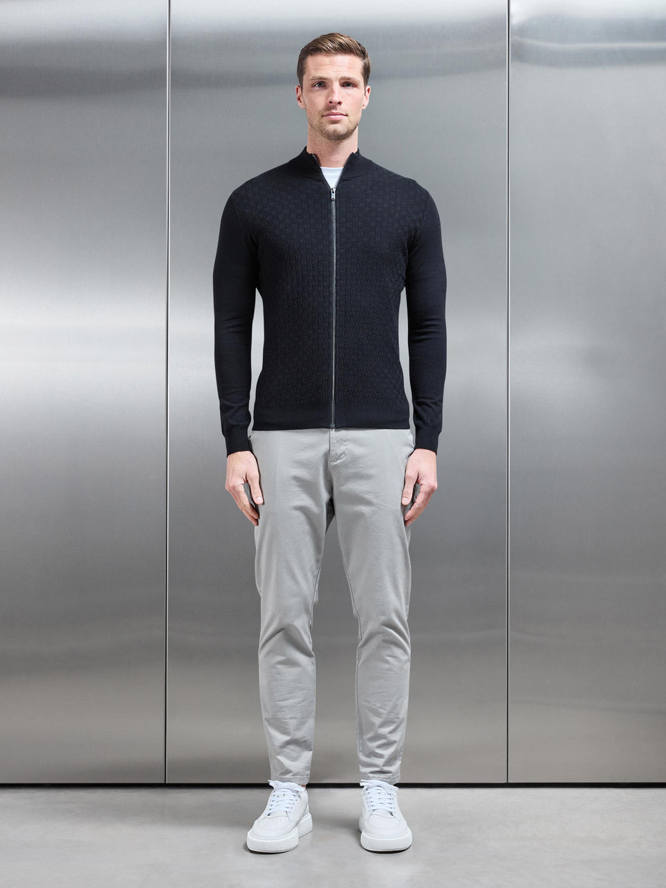 Square Textured Zip Through Jacket in Black