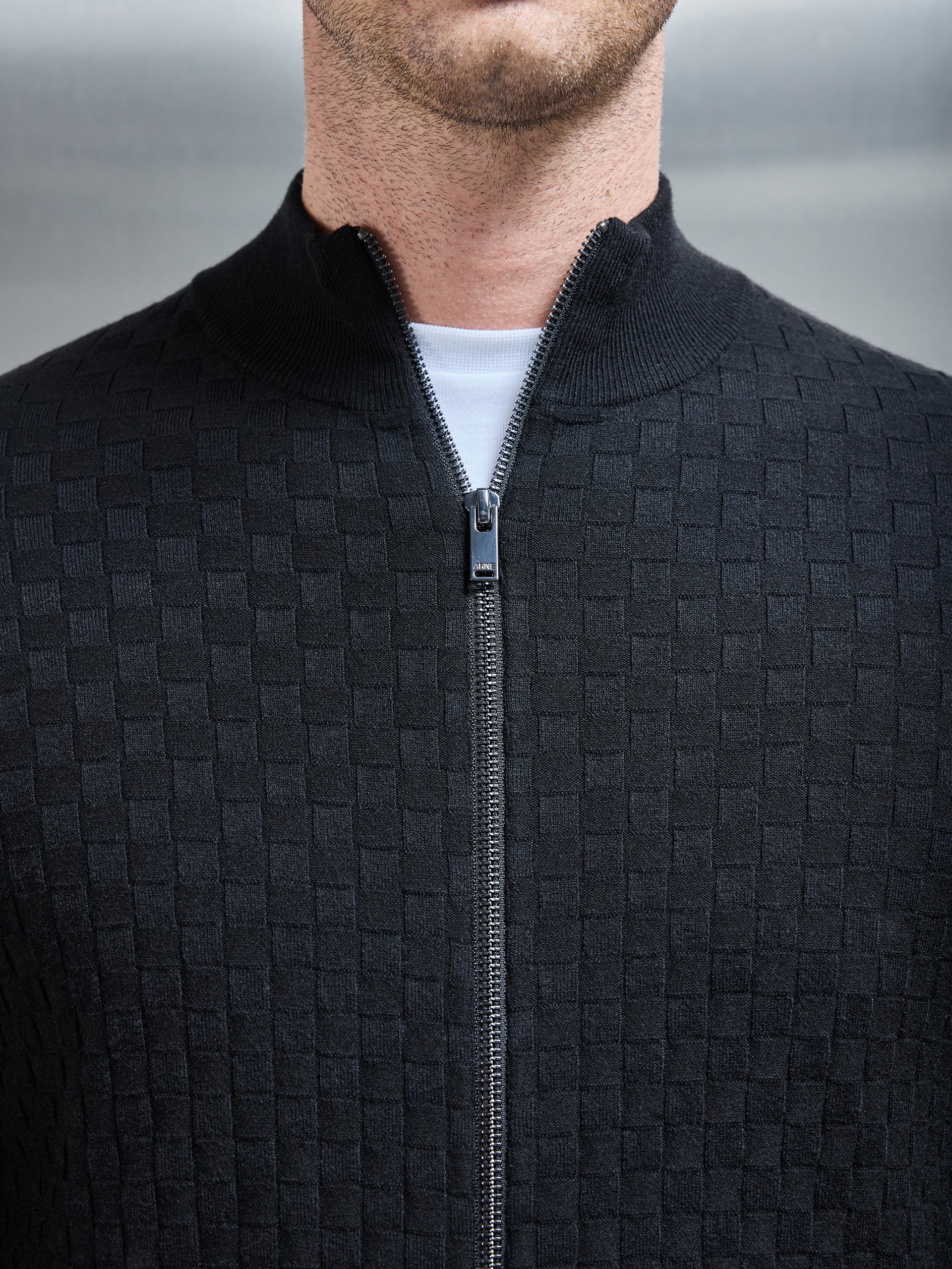 Square Textured Zip Through Jacket in Black