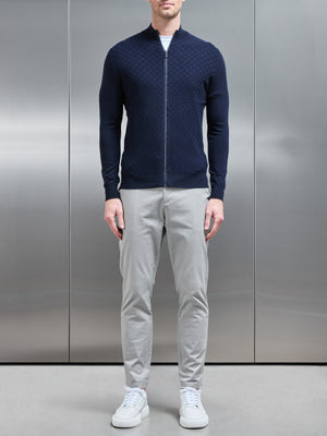 Square Textured Zip Through Jacket in Navy
