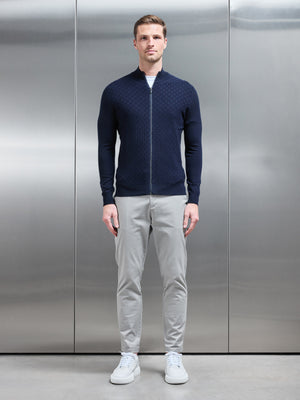 Square Textured Zip Through Jacket in Navy