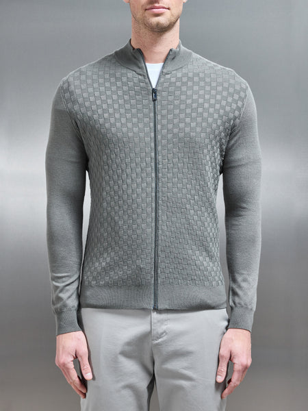 Square Textured Zip Through Jacket in Sage