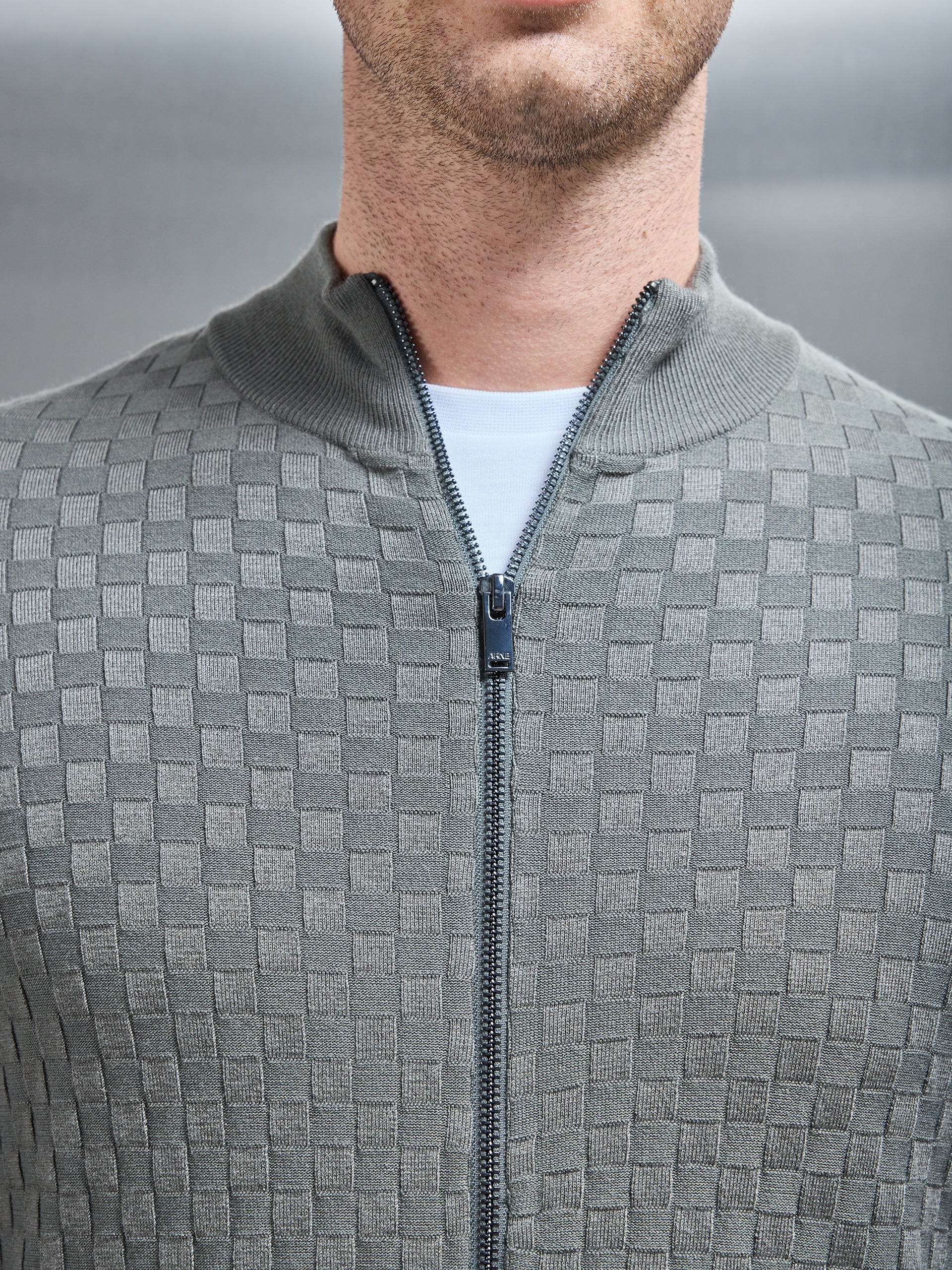 Square Textured Zip Through Jacket in Sage