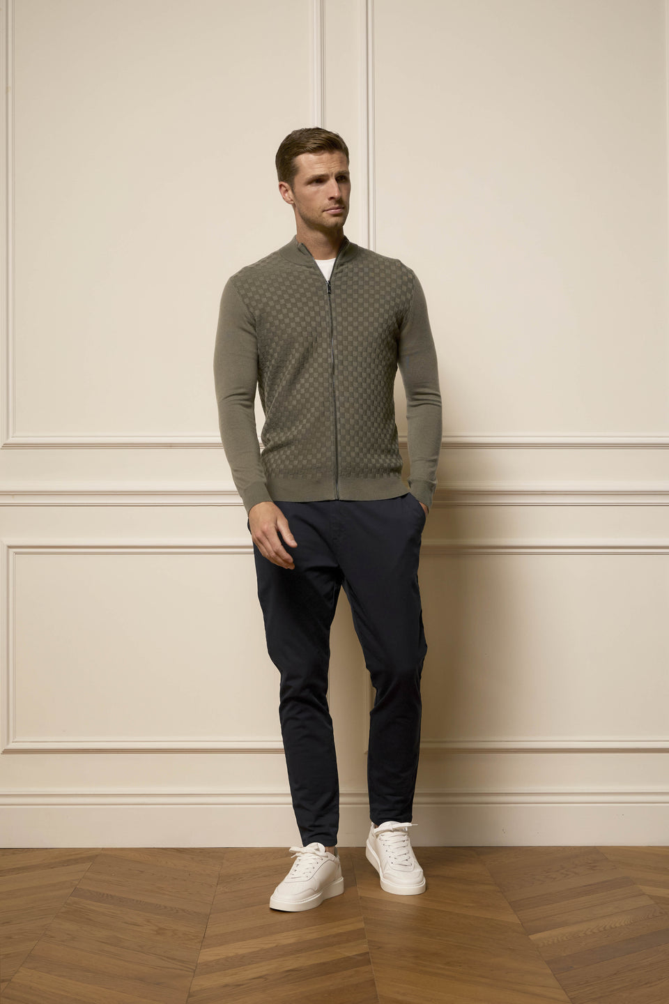 Square Textured Zip Through Jacket in Sage