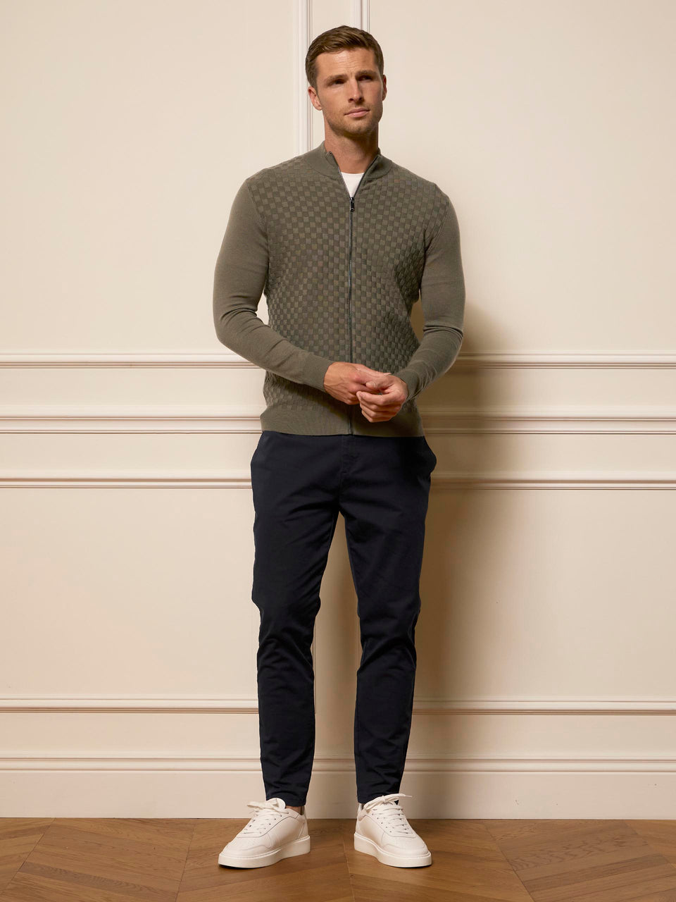 Square Textured Zip Through Jacket in Sage