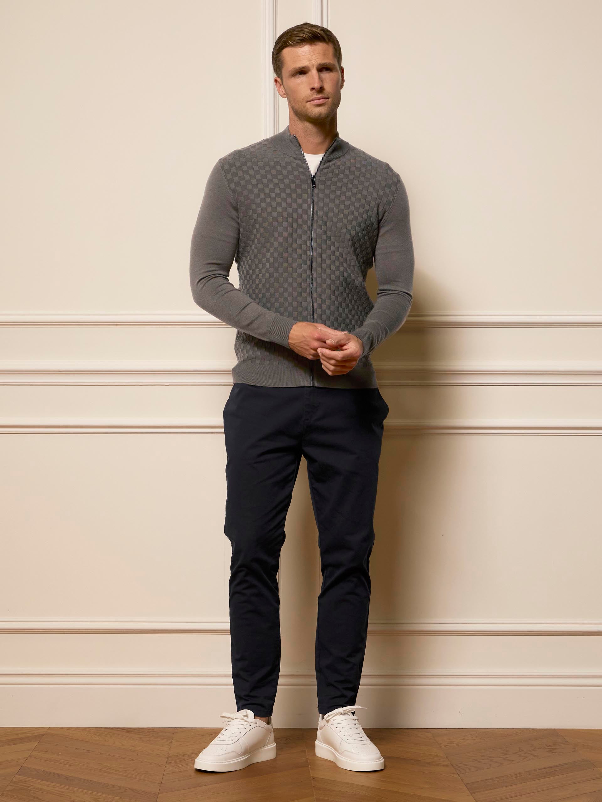 Square Textured Zip Through Jacket in Sage