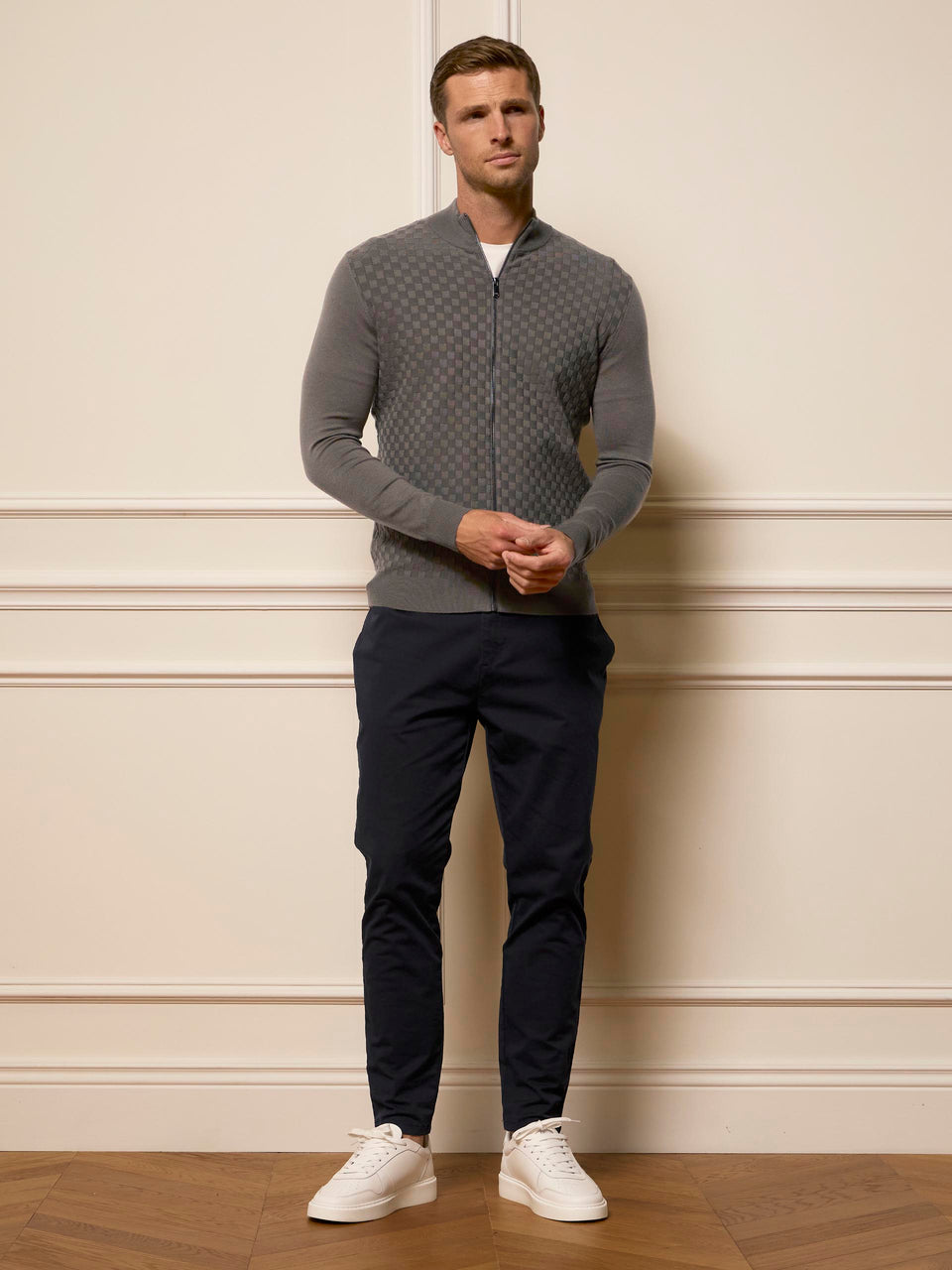 Square Textured Zip Through Jacket in Sage