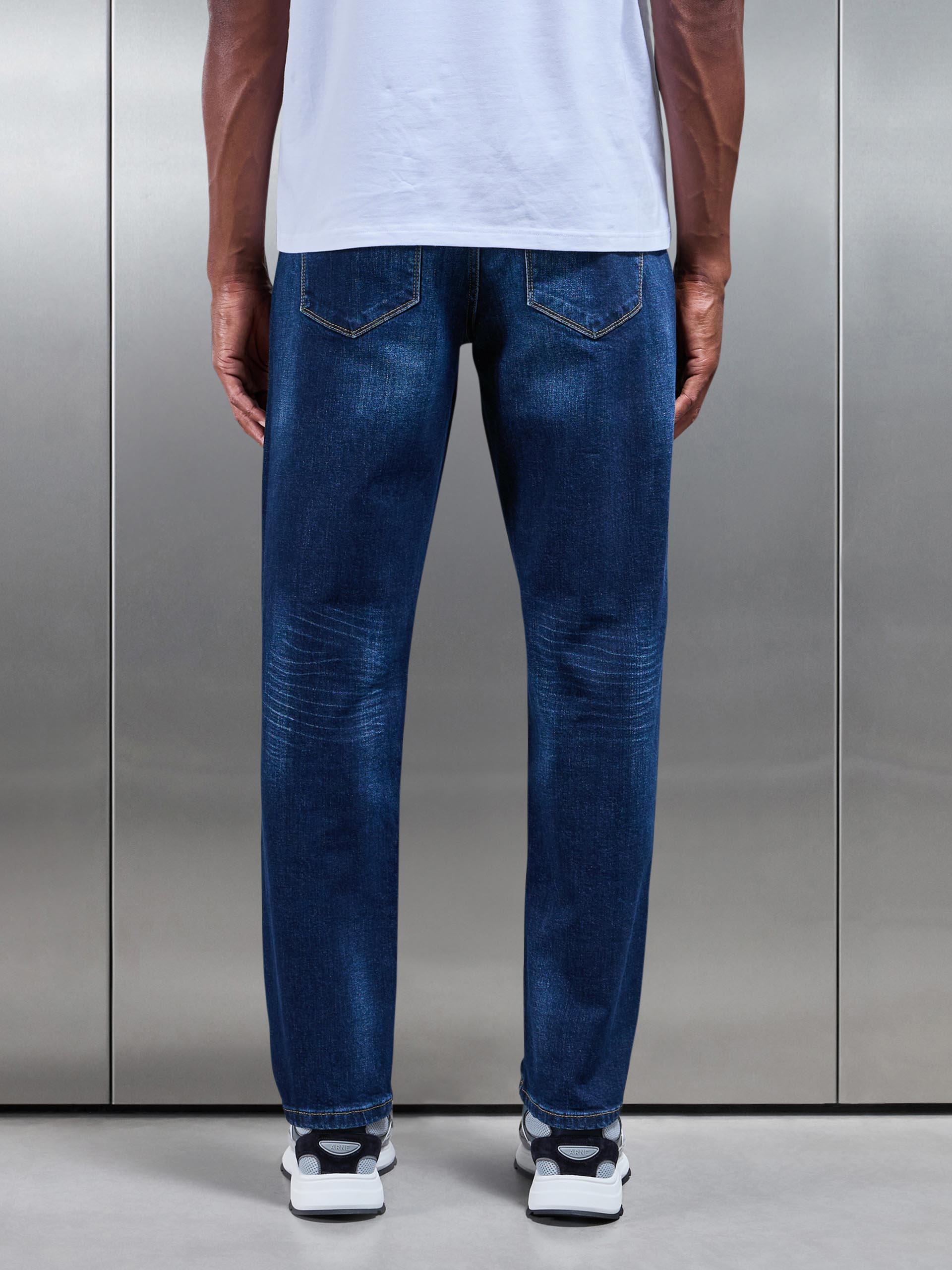 Straight Leg Denim Jeans in Dark Wash