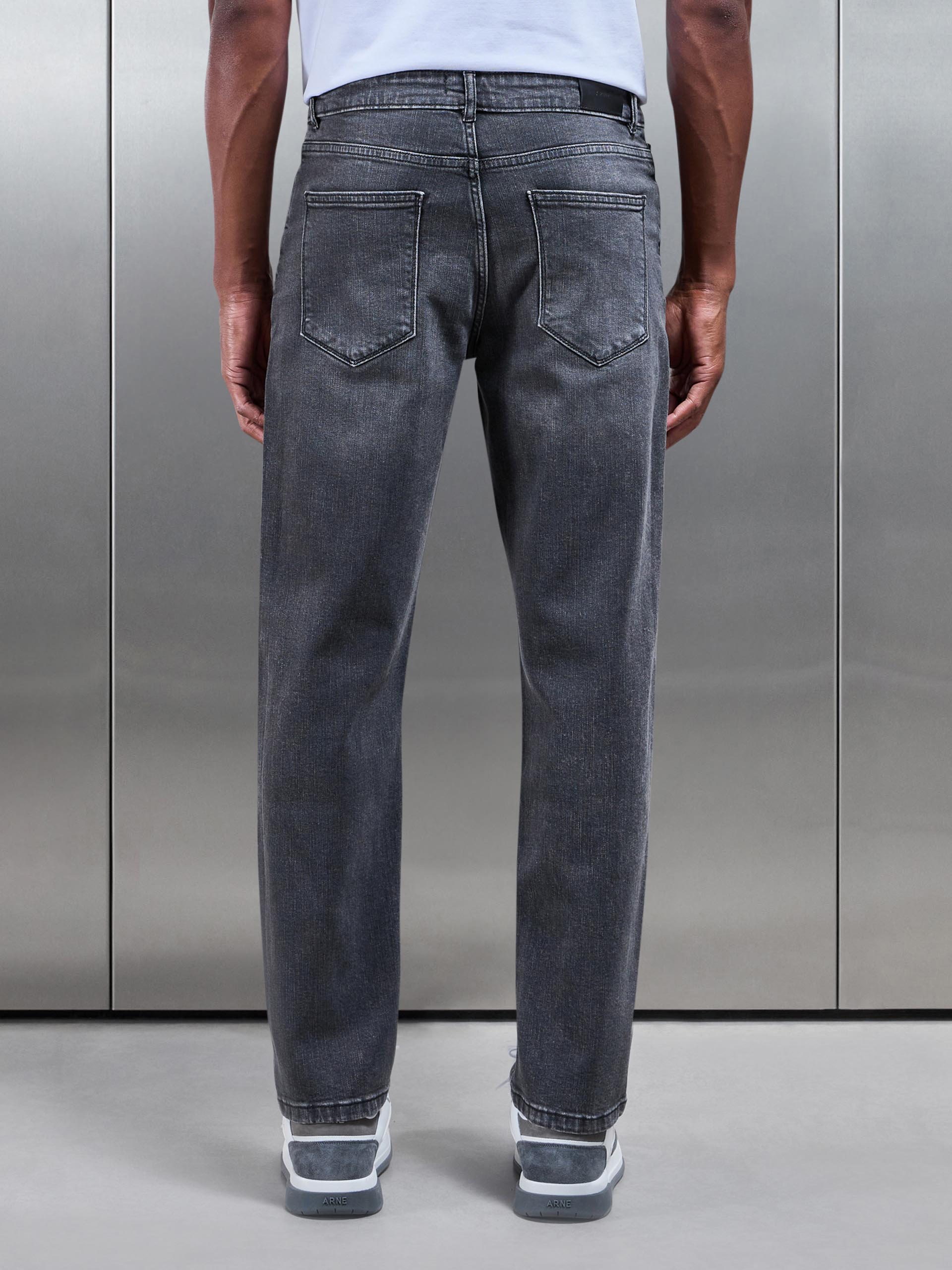 Straight Leg Denim Jeans in Grey Wash