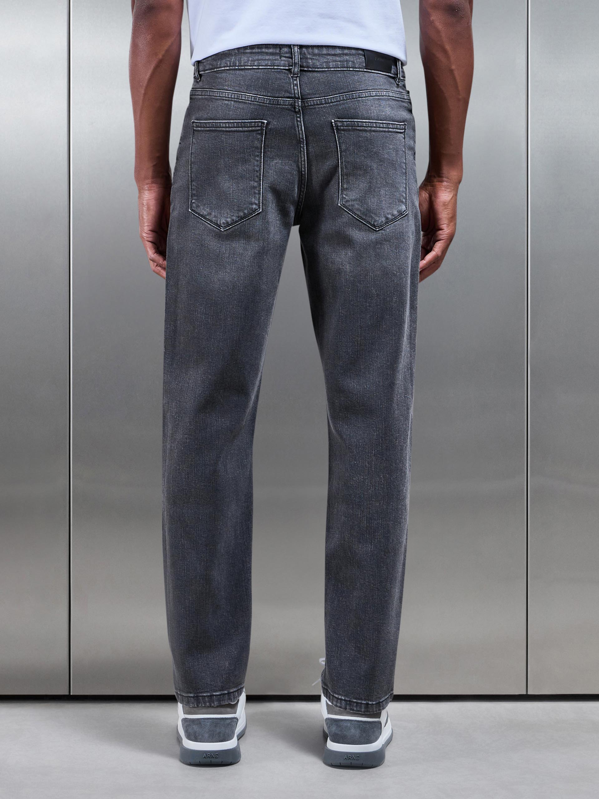 Straight Leg Denim Jeans in Grey Wash